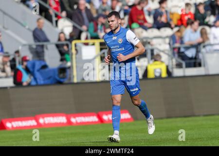 Krakau, Polen. Februar 2024. Roman Jakuba von Puszcza Niepolomice wurde während des Polnischen PKO Ekstraklasa League 2023/2024 zwischen Puszcza Niepolomice und Zaglebie Lubin im Cracovia Stadion beobachtet. Endpunktzahl: Puszcza Niepolomice 2:2 Zaglebie Lubin. Quelle: SOPA Images Limited/Alamy Live News Stockfoto