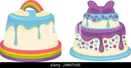 Bunte Kuchen für Kinder, leckere, lebhafte Desserts Stock Vektor