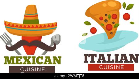 Banner der mexikanischen und italienischen Küche, Food Logo Stock Vektor