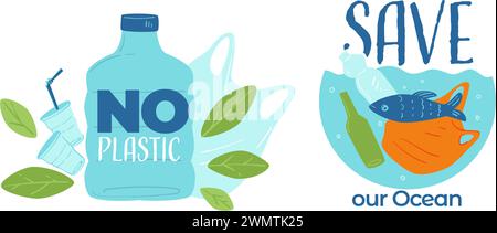 Wasserverschmutzung, kein Plastik, nur unser Ozeanbanner Stock Vektor
