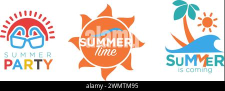 Sommerparty, Aufkleber oder Einladungskarten Stock Vektor