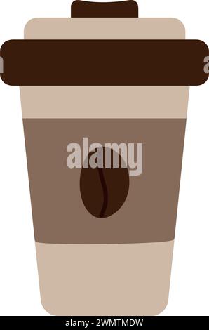 Abstrakte Einwegbecher zum Mitnehmen mit Deckel und Bohne in trendigen, weichen Kaffeetönen. Logo. Isolieren. EPS. Vektor-Design-Konzept für Karten, Poster, Banner, Broschüren, Plakate, promo oder Web, Label Stock Vektor