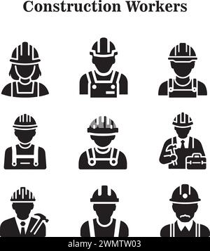 Vektor Bauarbeiter Symbolgruppe Stock Vektor