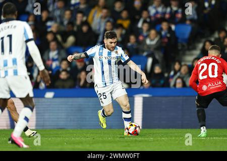 San Sebastian, Spanien. Februar 2024. Javi Galan (Sociedad) Fußball/Fußball : spanische Copa del Rey Halbfinale 2. Legspiel zwischen Real Sociedad 1 (PK 4-5) 1 RCD Mallorca in der reale Arena in San Sebastian, Spanien. Quelle: Mutsu Kawamori/AFLO/Alamy Live News Stockfoto