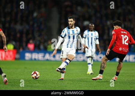 San Sebastian, Spanien. Februar 2024. Mikel Merino (Sociedad) Fußball/Fußball : spanische Copa del Rey Halbfinale 2. Legspiel zwischen Real Sociedad 1 (PK 4-5) 1 RCD Mallorca in der reale Arena in San Sebastian, Spanien. Quelle: Mutsu Kawamori/AFLO/Alamy Live News Stockfoto