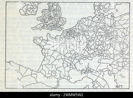 LES CHEMINS DE FER EN EUROPE EN 1877. Stockfoto