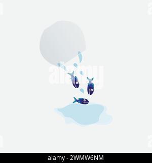 Blauer Fisch, der aus dem Fischschüssel fällt Stock Vektor