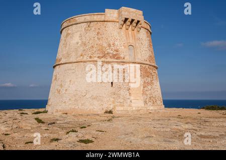 Torre de sa Punta Prima, Formentera, Pitiusas-Inseln, Balearische Gemeinschaft, Spanien Stockfoto