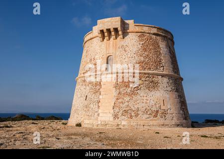 Torre de sa Punta Prima, Formentera, Pitiusas-Inseln, Balearische Gemeinschaft, Spanien Stockfoto