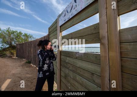 Vogelbeobachtung in Estany Pudent, Formentera, Pitiusas-Inseln, Balearen, Spanien Stockfoto