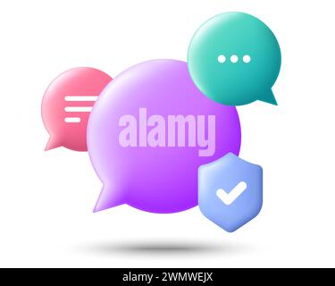 3D-Chat-Blasen. Sprechblasen in sozialen Medien. 3D-Rendern von Nachrichtenbannern. Vektor Stock Vektor
