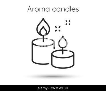 Strichsymbol für Aromakerzen. Kerzenlicht-Schild für Spa. Aromatischer Docht für Entspannungssymbol. Vektor Stock Vektor