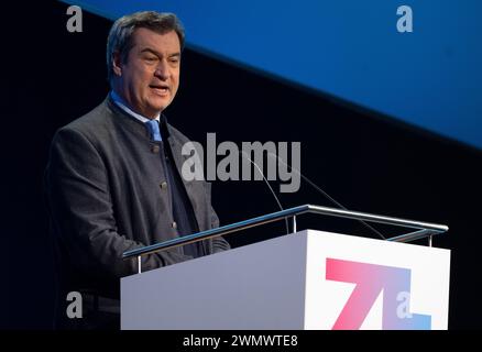 München, Deutschland. Februar 2024. Markus Söder (CSU), Ministerpräsident Bayerns, nimmt an der Eröffnung der Internationalen Handwerksmesse (ihn) Teil. Quelle: Sven Hoppe/dpa/Alamy Live News Stockfoto