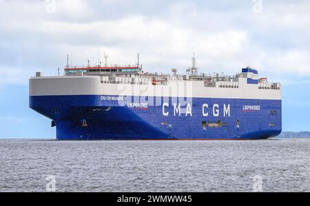 CMA CGM Indianapolis ist einer von vier mit LNG betriebenen Autotransportern, die von der Eastern Pacific Shipping of Singapore chartern. Stockfoto