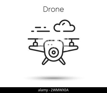 Symbol für Drohnenlinie. Quadcopter mit Videokamera-Schild. Quadrotor Hubschraubersymbol. Vektor Stock Vektor