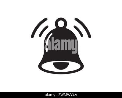 Benachrichtigungsglocke auf weißem Hintergrund isoliert. Schwarz klingelnde Glocke mit Benachrichtigung zur Erinnerung an soziale Medien. Vektorsymbol Stock Vektor