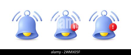Symbol für 3D-Benachrichtigungsglocke. Alarmglocke für Abonnement. 3D-Erinnerung für Abonnements in sozialen Medien. Vektor Stock Vektor