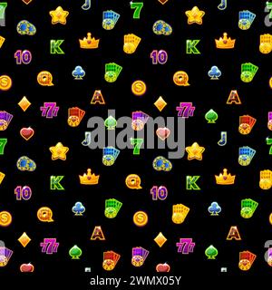 Nahtloses Muster mit Steckplatzsymbolen auf schwarzem Hintergrund Stock Vektor