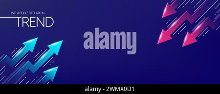 Aufwärts- und Abwärtstrend-Banner mit 3D-Pfeilen. Inflation vs. Deflation. Hintergrund der Börse. Gewinn und Verlust des Händlers. Vektor Stock Vektor