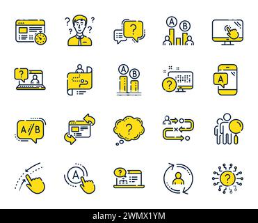 UX-Zeilensymbole. Satz von ab-Tests, Fahrwegkarte und linearen Symbolen für Fragezeichen. Vektor Stock Vektor