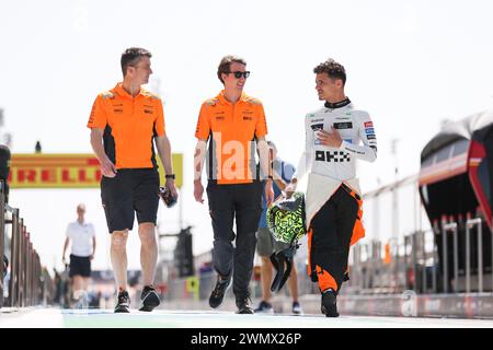 Sakhir, Bahrain - 28.02.2024NORRIS Lando (gbr), McLaren F1 Team MCL38, Porträt während des Formel 1 Gulf Air Bahrain Grand Prix 2024, 1. Runde der FIA Formel-1-Weltmeisterschaft 2024 vom 29. Februar bis 2. März 2024 auf dem Bahrain International Circuit in Sakhir, Bahrain - Foto Antonin Vincent/DPPI Credit: DPPI Media/Alamy Live News Stockfoto