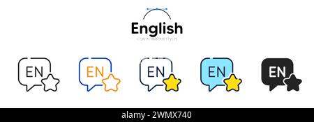 Englisches Liniensymbol in verschiedenen Stilen. Zweifarbige Kontur. Sprachsymbol für Web-App übersetzen. Vektor Stock Vektor