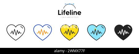 Lifeline-Symbol in verschiedenen Stilen. Zweifarbige Kontur. Herzschlagsymbol für Web. Vektor Stock Vektor
