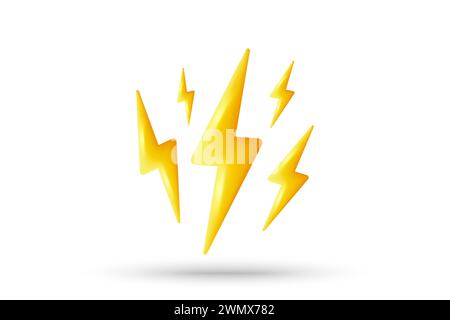 Lightning 3D-Symbol. Energiegewitter, Symbol für elektrischen Bolzen. Elektrisches Spannungszeichen. Vektorabbildung Stock Vektor