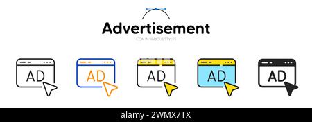 Symbol für die Anzeigenangebotslinie in verschiedenen Stilen. Zweifarbige Kontur. Symbol für Web-ui, mobile Anwendung. Vektor Stock Vektor