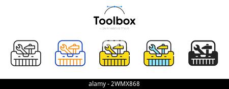 Toolbox Liniensymbol in verschiedenen Stilen. Zweifarbige Kontur. Reparatur-Toolkit-Symbol für Web-App. Vektor Stock Vektor