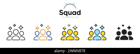 Truppenlinien-Symbol in verschiedenen Stilen. Zweifarbige Kontur. Symbol für Teammitglieder für die Web-App. Vektor Stock Vektor