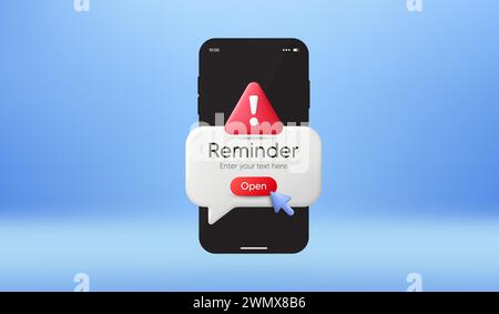Telefonwarnmeldung auf dem Bildschirm. Neuer Hinweis auf Smartphone. Gefahrenhinweis. Wichtige Ereignismeldung. Vektor Stock Vektor