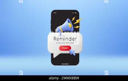 Telefonangebotsnachricht auf dem Bildschirm. Neuer Hinweis auf Smartphone. Megaphon-Warnbenachrichtigung. Wichtige Ereignismeldung. Vektor Stock Vektor