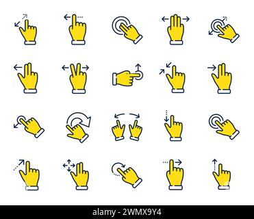 Symbole für Gestenlinien auf dem Touchscreen. Handbewegung, Slide-Geste, Multitasking. Vektor Stock Vektor