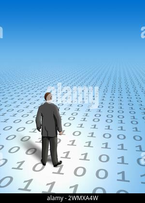 Geschäftsmann findet seinen Weg im Cyberspace. Digitale Illustration. Stockfoto