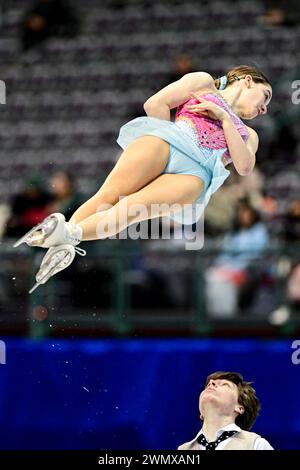 Martina ARIANO KENT & Charly LALIBERTE LAURENT (CAN), während des Junior Pairs Short Program bei den ISU Junior Eiskunstlauf-Weltmeisterschaften 2024, in der Taipei Arena, am 28. Februar 2024 in Taipei City, Taiwan. Quelle: Raniero Corbelletti/AFLO/Alamy Live News Stockfoto