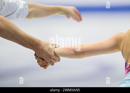 Martina ARIANO KENT & Charly LALIBERTE LAURENT (CAN), während des Junior Pairs Short Program bei den ISU Junior Eiskunstlauf-Weltmeisterschaften 2024, in der Taipei Arena, am 28. Februar 2024 in Taipei City, Taiwan. Quelle: Raniero Corbelletti/AFLO/Alamy Live News Stockfoto