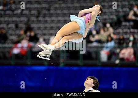 Martina ARIANO KENT & Charly LALIBERTE LAURENT (CAN), während des Junior Pairs Short Program bei den ISU Junior Eiskunstlauf-Weltmeisterschaften 2024, in der Taipei Arena, am 28. Februar 2024 in Taipei City, Taiwan. Quelle: Raniero Corbelletti/AFLO/Alamy Live News Stockfoto