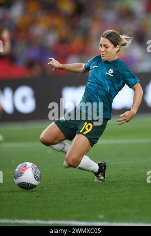 MELBOURNE, AUSTRALIEN, 28. Februar 2024. Die australische Mittelfeldspielerin Katrina Gorry spielt für West Ham United FC während des Vorspiels für das Olympische Qualifikationsturnier der Frauen R3 Australia gegen Usbekistan 2024 im Marvel Stadium von Melbourne. Quelle: Karl Phillipson/Alamy Live News Stockfoto