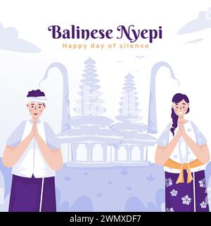 Happy Nyepi Balinese Silent Day Gruß Post Design Stock Vektor