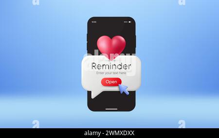 Lieblingsmeldung auf dem Bildschirm. Neuer Hinweis auf dem Smartphone. Alert-Benachrichtigung für Dating. Wichtige Ereignismeldung. Vektor Stock Vektor