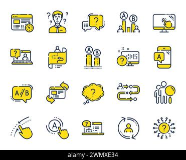 UX-Zeilensymbole. Satz von ab-Tests, Fahrwegkarte und linearen Symbolen für Fragezeichen. Vektor Stock Vektor