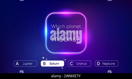 Quiz-Spiel-Menü, Testfragen Auswahl. Neon-Vorlage für TV-Sendungen oder Trivia-Spiele. Rätsel mit Fragen und Antworten. Vektor Stock Vektor