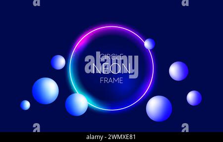 Neonlicht Kreis Hintergrund. Abstraktes, kosmisch leuchtendes Farbbanner. Leuchtendes Neon-LED-Licht. Vektorabbildung Stock Vektor