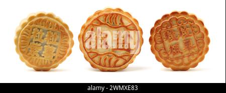 Mooncake isoliert über weißem Hintergrund. Stockfoto