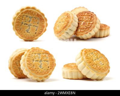 Mooncake isoliert über weißem Hintergrund. Stockfoto