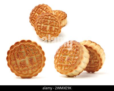 Mooncake isoliert über weißem Hintergrund. Stockfoto