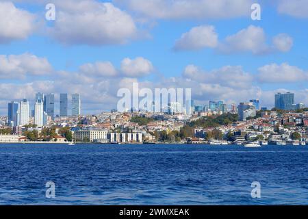 Skyline von Besiktas vom Bosporus aus gesehen, Istanbul, Türkei Stockfoto