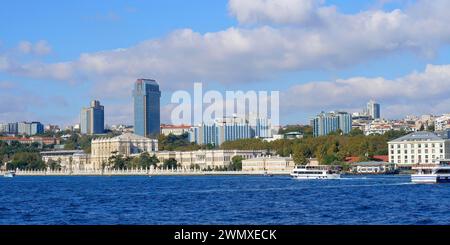 Dolmabahce Palast vom Bosporus aus gesehen, Besiktas, Istanbul, Türkei Stockfoto