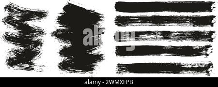 Hand gezeichnet Runde Pinsel dünner kurzer Hintergrund & gerade Linien Mix Künstler Pinsel hohes Detail abstrakter Vektor Hintergrund MEGA Mix Set Stock Vektor
